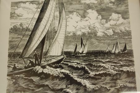 (P-999) Esko Lepp, raamitud graafiline leht Jahid merel