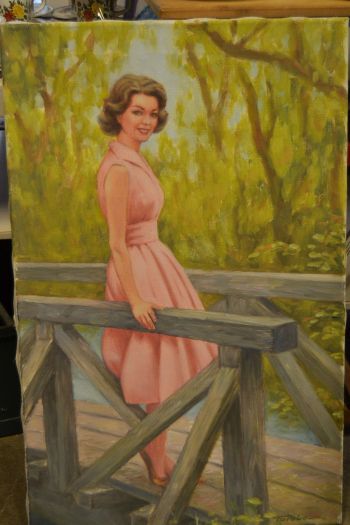 (L-576) Suurem maal lõuendil , naine sillal, 1967a. 2