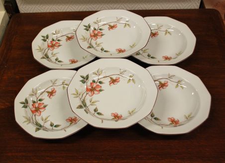 (n-6556/9) Bavaria Winterling Marktleuthen, õunapuuõitega supi-pastataldrikud, 6tk