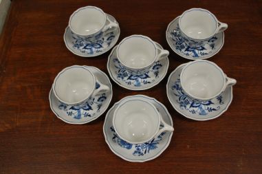 (n-6566/1) Bleu Danube, sibulamustriga kohvitassid-taldrikud, 6tk