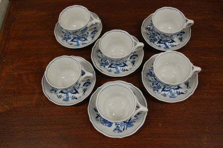 (n-6566/1) Bleu Danube, sibulamustriga kohvitassid-taldrikud, 6tk