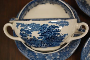 (n-6570/4) Enoch Wedgwood LTD "Woodland", puljongikausid-taldrikud, 6tk