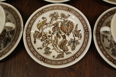 (n-3784) Ridgway Ironstone Staffordshire, Jacobean, puljongikausid-taldrikud, 6tk