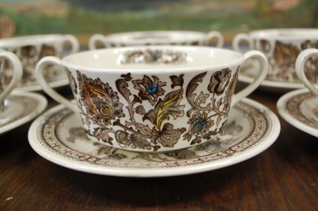 (n-3784) Ridgway Ironstone Staffordshire, Jacobean, puljongikausid-taldrikud, 6tk