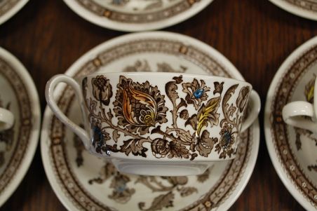 (n-3784) Ridgway Ironstone Staffordshire, Jacobean, puljongikausid-taldrikud, 6tk