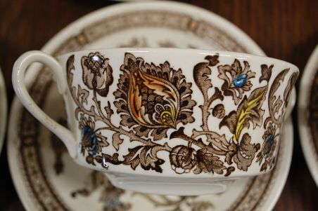 (n-3784) Ridgway Ironstone Staffordshire, Jacobean, puljongikausid-taldrikud, 6tk