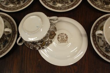(n-3784) Ridgway Ironstone Staffordshire, Jacobean, puljongikausid-taldrikud, 6tk