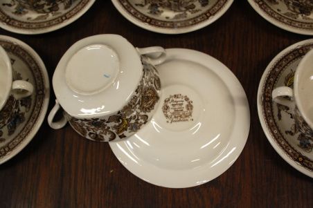 (n-3784) Ridgway Ironstone Staffordshire, Jacobean, puljongikausid-taldrikud, 6tk
