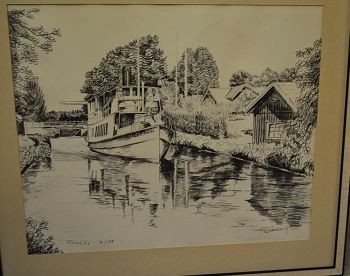 (P-1021)  Nummerdatud jõelaevaga litograafia 2/100