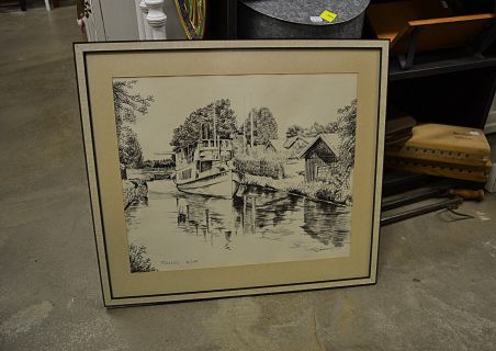 (P-1021)  Nummerdatud jõelaevaga litograafia 2/100