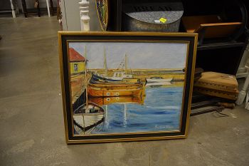 (P-1024) Suurem lõuendil maal, laevad sadamas