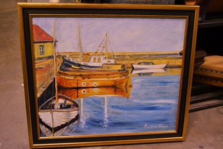 (P-1024) Suurem lõuendil maal, laevad sadamas