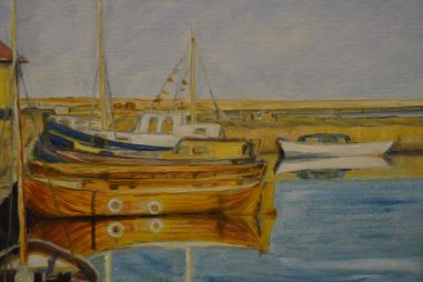 (P-1024) Suurem lõuendil maal, laevad sadamas