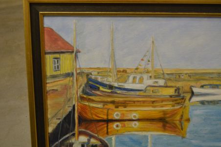 (P-1024) Suurem lõuendil maal, laevad sadamas