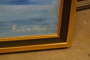 (P-1024) Suurem lõuendil maal, laevad sadamas