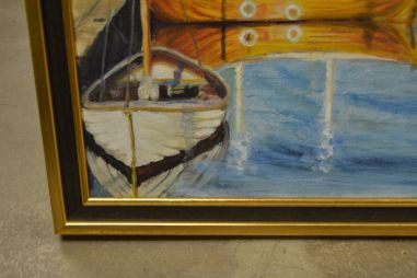 (P-1024) Suurem lõuendil maal, laevad sadamas