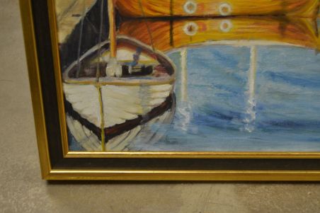 (P-1024) Suurem lõuendil maal, laevad sadamas