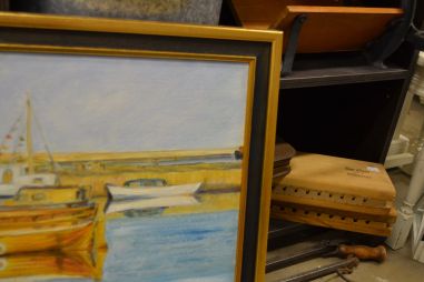 (P-1024) Suurem lõuendil maal, laevad sadamas