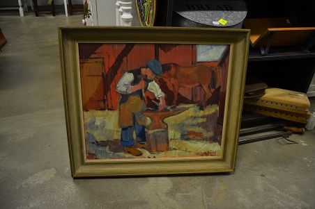 (P-1025) Lõuendil maal, sepp hobuserauaga