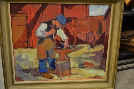 (P-1025) Lõuendil maal, sepp hobuserauaga