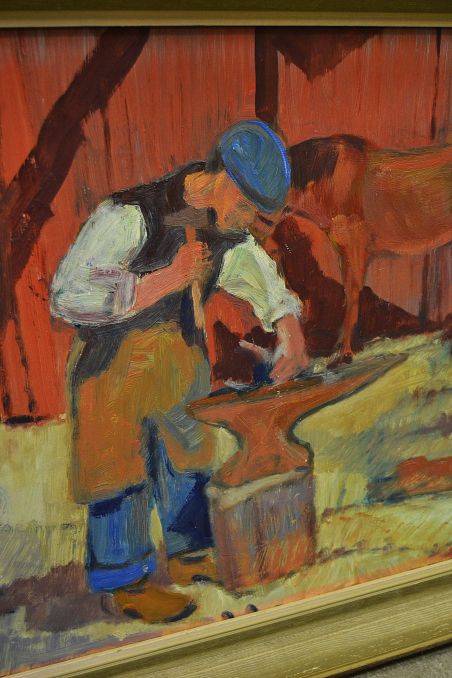 (P-1025) Lõuendil maal, sepp hobuserauaga