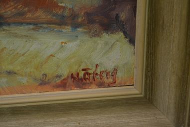 (P-1025) Lõuendil maal, sepp hobuserauaga