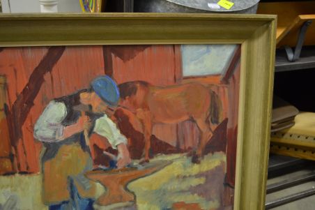 (P-1025) Lõuendil maal, sepp hobuserauaga