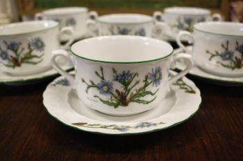 (n-6740/1) Bavaria Eschenbach, taimedaga puljongikausid-taldrikud, 6tk