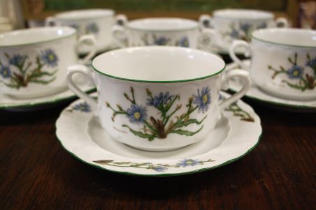 (n-6740/1) Bavaria Eschenbach, taimedaga puljongikausid-taldrikud, 6tk