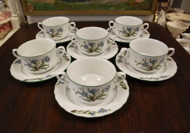 (n-6740/1) Bavaria Eschenbach, taimedaga puljongikausid-taldrikud, 6tk