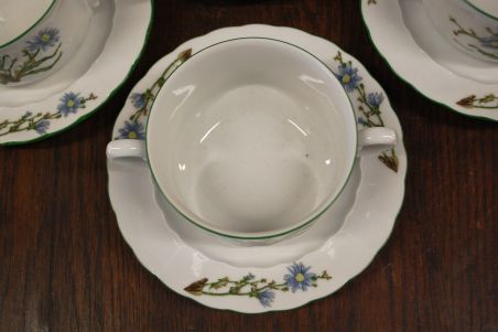 (n-6740/1) Bavaria Eschenbach, taimedaga puljongikausid-taldrikud, 6tk