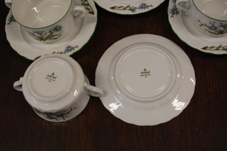 (n-6740/1) Bavaria Eschenbach, taimedaga puljongikausid-taldrikud, 6tk