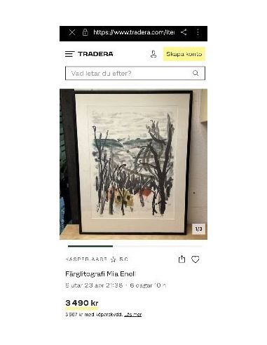 (L-624) Mia Enell signeeritud , nummerdatud litograafia