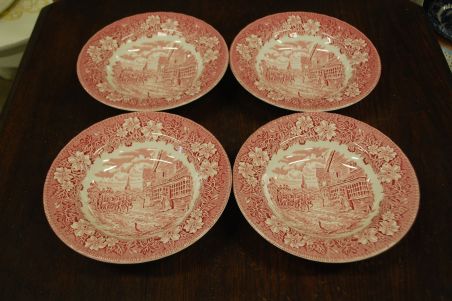 (n-7177/2) Royal tudor Ware Staffordshire, Coaching Taverns 1828, supi-pastataldrikud, 4tk