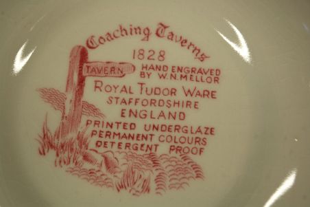 (n-7177/2) Royal tudor Ware Staffordshire, Coaching Taverns 1828, supi-pastataldrikud, 4tk
