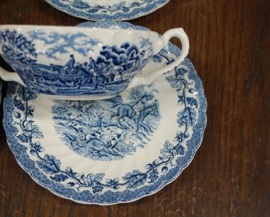 (n-7178/1) Myotts Country Life, Fine Staffordshire Ware, puljongtassid-taldrikud, 4tk