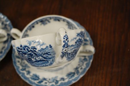 (n-7178/1) Myotts Country Life, Fine Staffordshire Ware, puljongtassid-taldrikud, 4tk