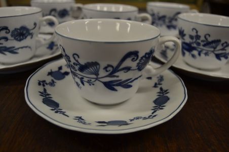 (n-7196/2) Wellco Krefeld Porzellan, Echt Kobalt sibulamustriga kohvitassid-taldrikud, 6tk