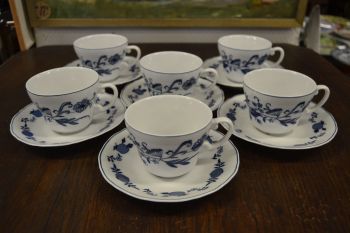 (n-7196/2) Wellco Krefeld Porzellan, Echt Kobalt sibulamustriga kohvitassid-taldrikud, 6tk