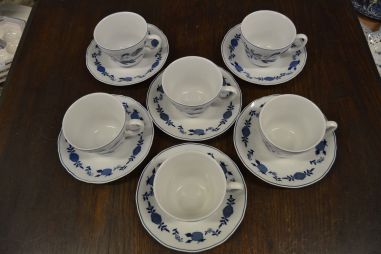 (n-7196/2) Wellco Krefeld Porzellan, Echt Kobalt sibulamustriga kohvitassid-taldrikud, 6tk