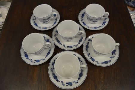 (n-7196/2) Wellco Krefeld Porzellan, Echt Kobalt sibulamustriga kohvitassid-taldrikud, 6tk