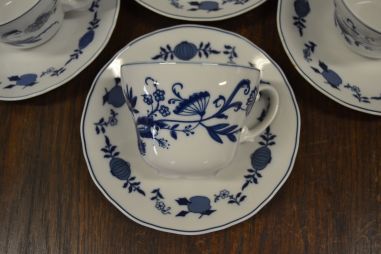 (n-7196/2) Wellco Krefeld Porzellan, Echt Kobalt sibulamustriga kohvitassid-taldrikud, 6tk