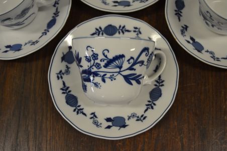 (n-7196/2) Wellco Krefeld Porzellan, Echt Kobalt sibulamustriga kohvitassid-taldrikud, 6tk