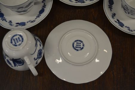 (n-7196/2) Wellco Krefeld Porzellan, Echt Kobalt sibulamustriga kohvitassid-taldrikud, 6tk