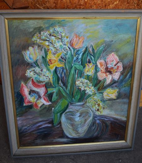 (n-7400) Suur lõuendil lilledega maal