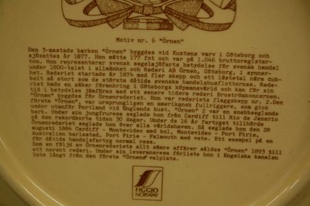 (n-7436/6) Figgjo, Rootsi laevandus, kollektsioontaldrik "Örnen", nr6