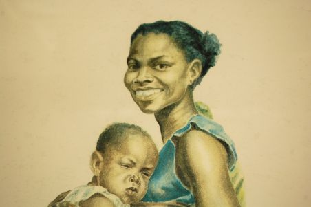 (n-7120) Eleane Bonsell, raamitud trükk "Naine lastega"