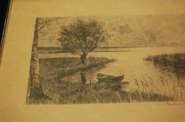 (n-6896) Vanem litograafia paat rannal