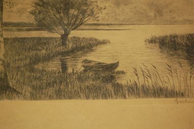 (n-6896) Vanem litograafia paat rannal