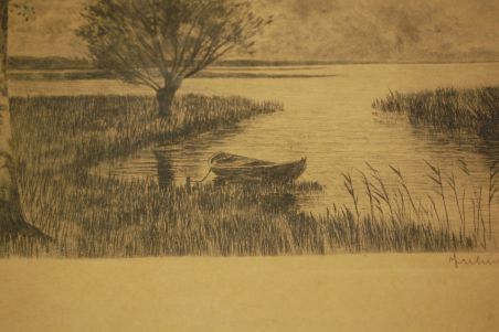 (n-6896) Vanem litograafia paat rannal